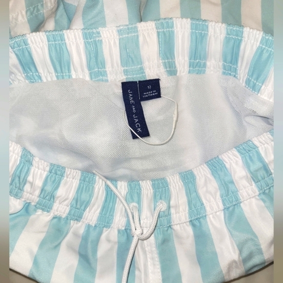 JANIE AND JACK RECYCLED STRIPED SWIM TRUNK IN AQUA STRIPE SIZE 12 - Picture 4 of 16